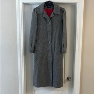 Maxi coat grey vintage wool blend coat with red inner lining made in the USA